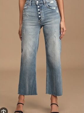 Boyish Wide Leg Crop Jeans Size 27 Light Blue High-Rise Button-Fly, 22" Ins.